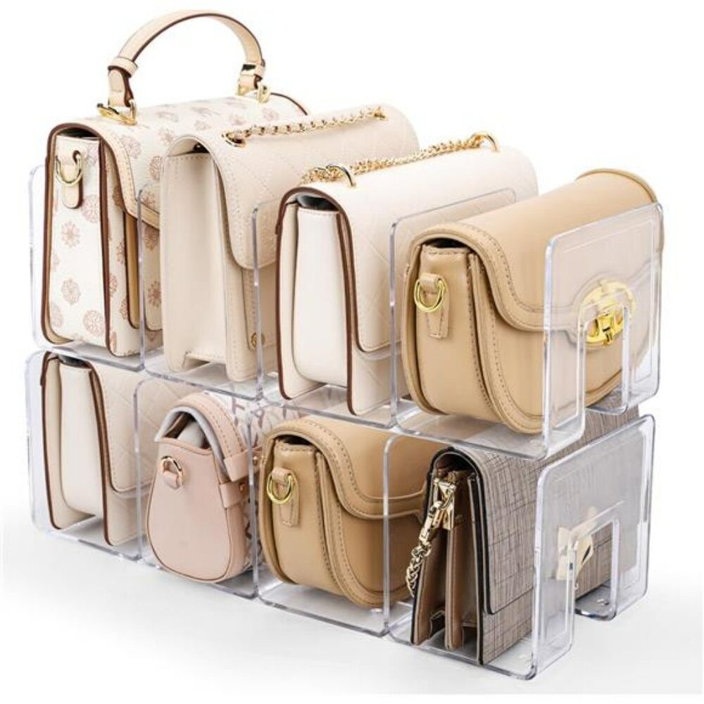 Acrylic Purse Organizer Closet 8 Slot Handbag Storage Clear Shelf Divider 2 Pack